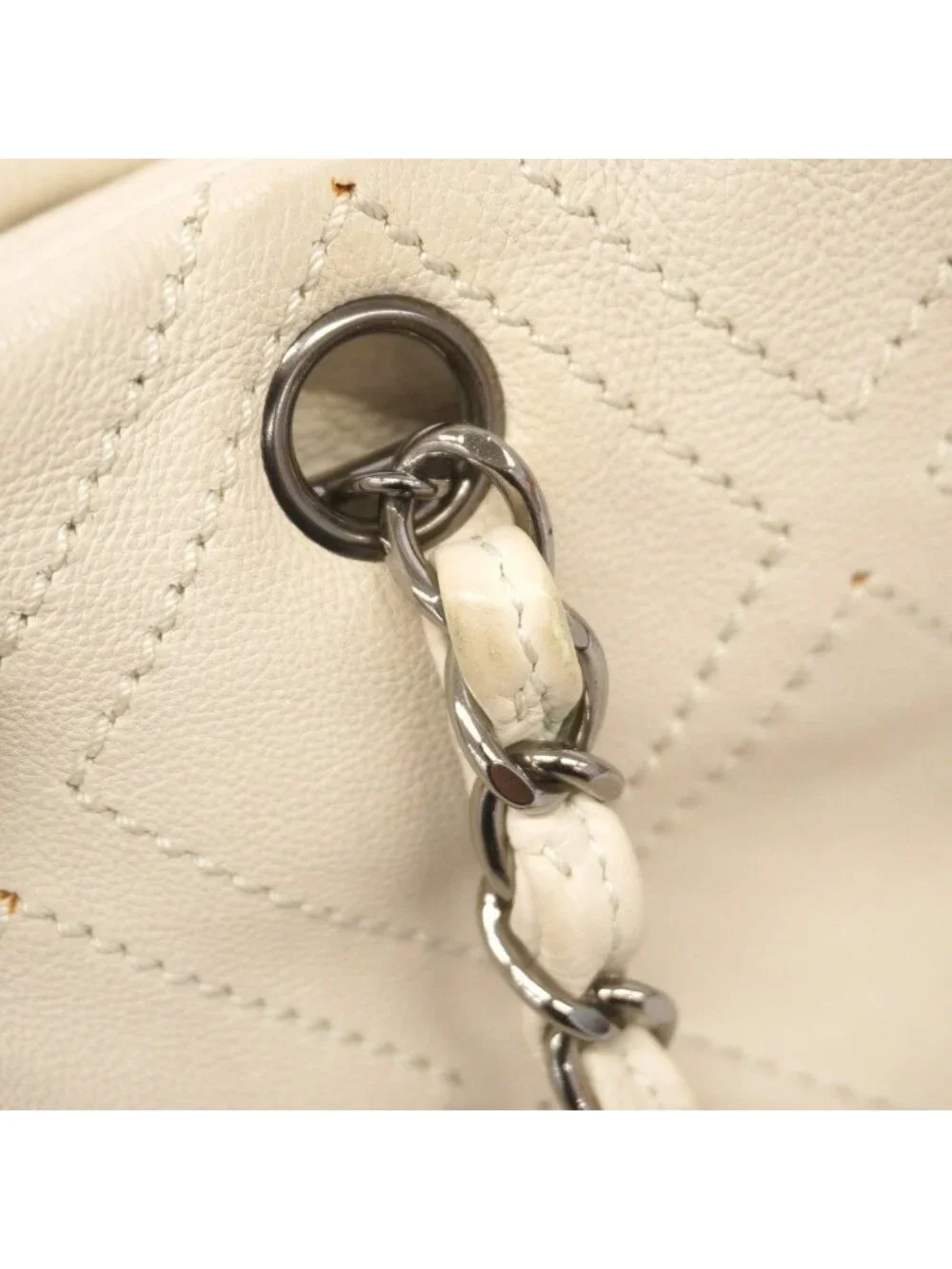 Chanel Shoulder Bag Leather Ivory Silver
